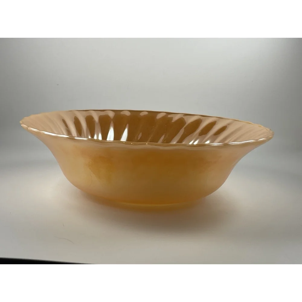 3 Vintage Anchor Hocking Fire King Peach Luster Swirl Vegetable Bowls 8.5” 3.75”